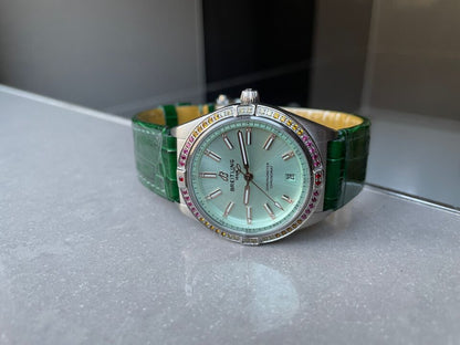 GF Factory 1:1 Breitling Chronomat 36mm u77310591u1 Green Leather strap Light Green dial A7750