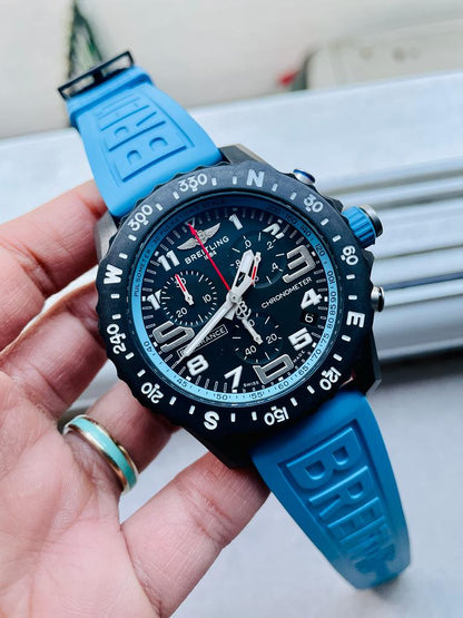OGF Factory 1:1 Breitling Endurance pro 44mm Black dial Light Blue Rubber Strap quartz movement