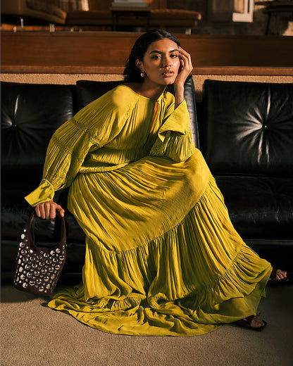 RI Studio Lime Green Layered Maxi Dress