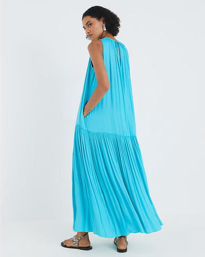 Blue Pleated Maxi Dress