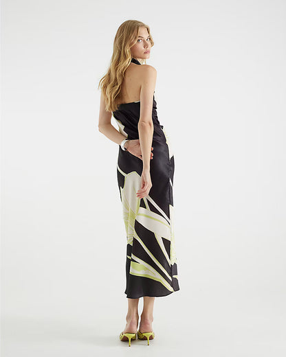 Black Satin Floral Cowl Neck Slip Maxi Dress
